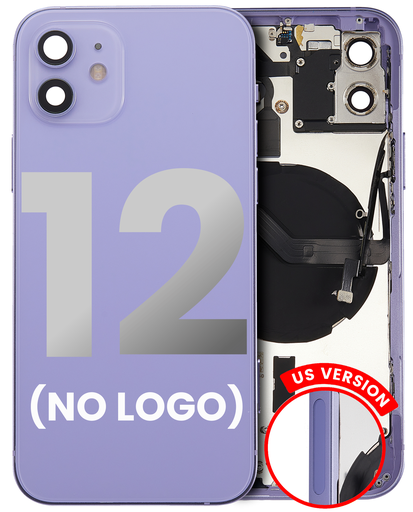 Back Housing W/ Small Components Pre-Installed Compatible For iPhone 12 (US Version) (No Logo) (Aftermarket Plus) (Purple)