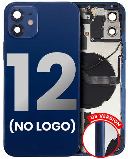 Back Housing W/ Small Components Pre-Installed Compatible For iPhone 12 (US Version) (No Logo) (Aftermarket Plus) (Blue)