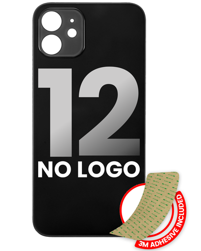 Back Glass With 3M Adhesive Compatible For iPhone 12 (No Logo / Large Camera Hole) (Black)