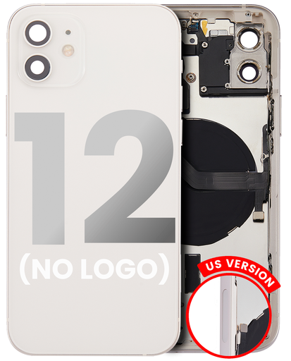 Back Housing W/ Small Components Pre-Installed Compatible For iPhone 12 (US Version) (No Logo) (Aftermarket Plus) (White)