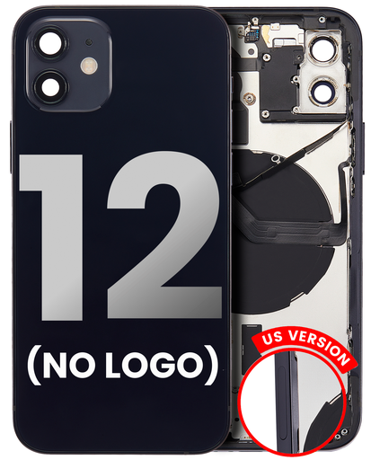 Back Housing W/ Small Components Pre-Installed Compatible For iPhone 12 (US Version) (No Logo) (Aftermarket Plus) (Black)