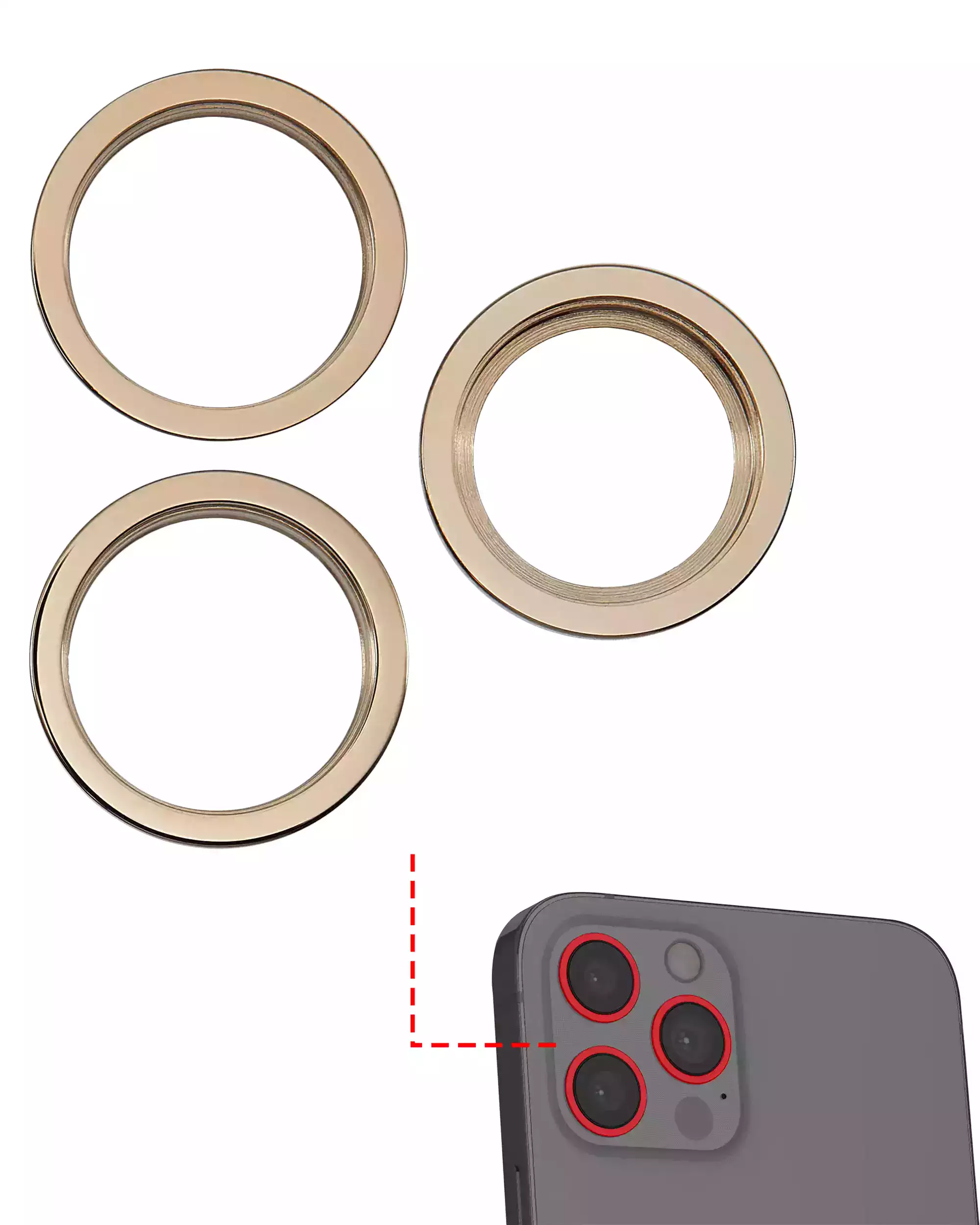 Back Camera Bezel Ring Only Compatible For iPhone 12 Pro (Gold) (3 Piece Set)