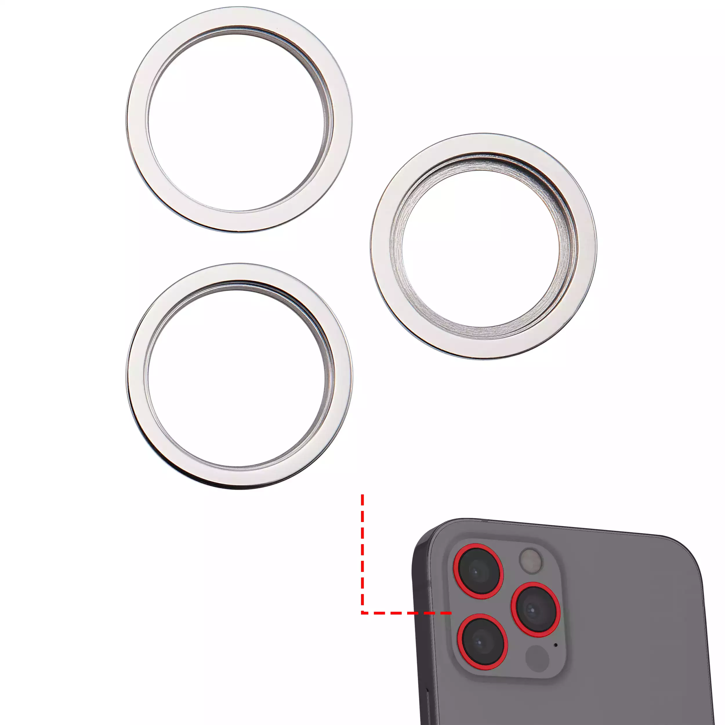 Back Camera Bezel Ring Only Compatible For iPhone 12 Pro (Silver) (3 Piece Set)