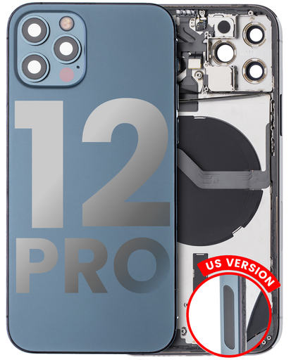 Back Housing W/ Small Components Pre-Installed Compatible For iPhone 12 Pro (US Version) (Used OEM Pull: Grade C) (Pacific Blue)