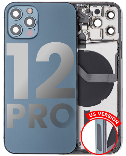Back Housing W/ Small Components Pre-Installed Compatible For iPhone 12 Pro (US Version) (Used OEM Pull: Grade B) (Pacific Blue)