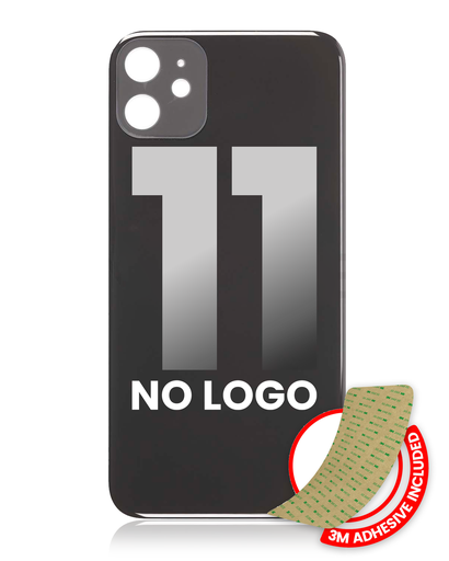 Back Glass With 3M Adhesive Compatible For iPhone 11 (No Logo / Large Camera Hole) (Black)