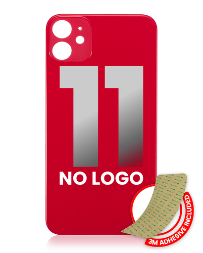 Back Glass With 3M Adhesive Compatible For iPhone 11 (No Logo / Large Camera Hole) (Red)