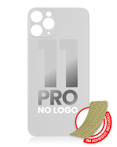 Back Glass With 3M Adhesive Compatible For iPhone 11 Pro (No Logo / Large Camera Hole) (Silver)