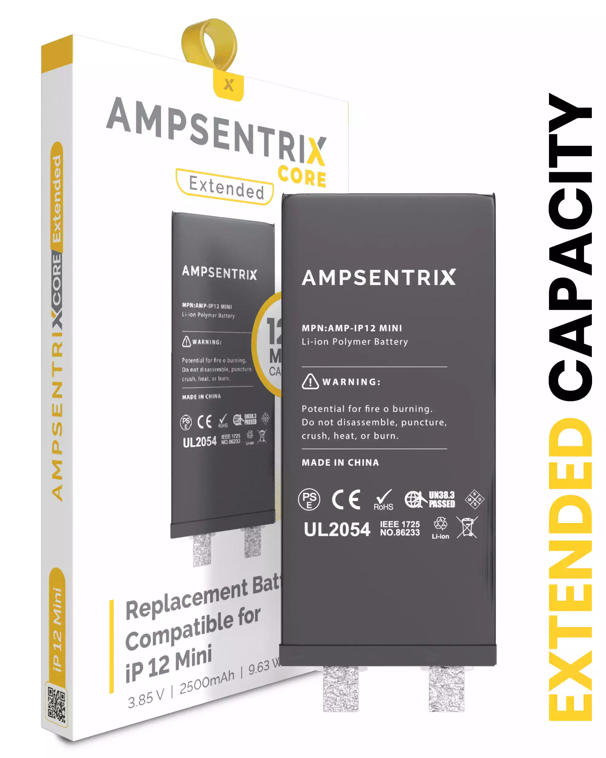 Replacement High Capacity Battery Core Compatible For iPhone 12 Mini (Spot Welding Required) (AmpSentrix Core Extended)