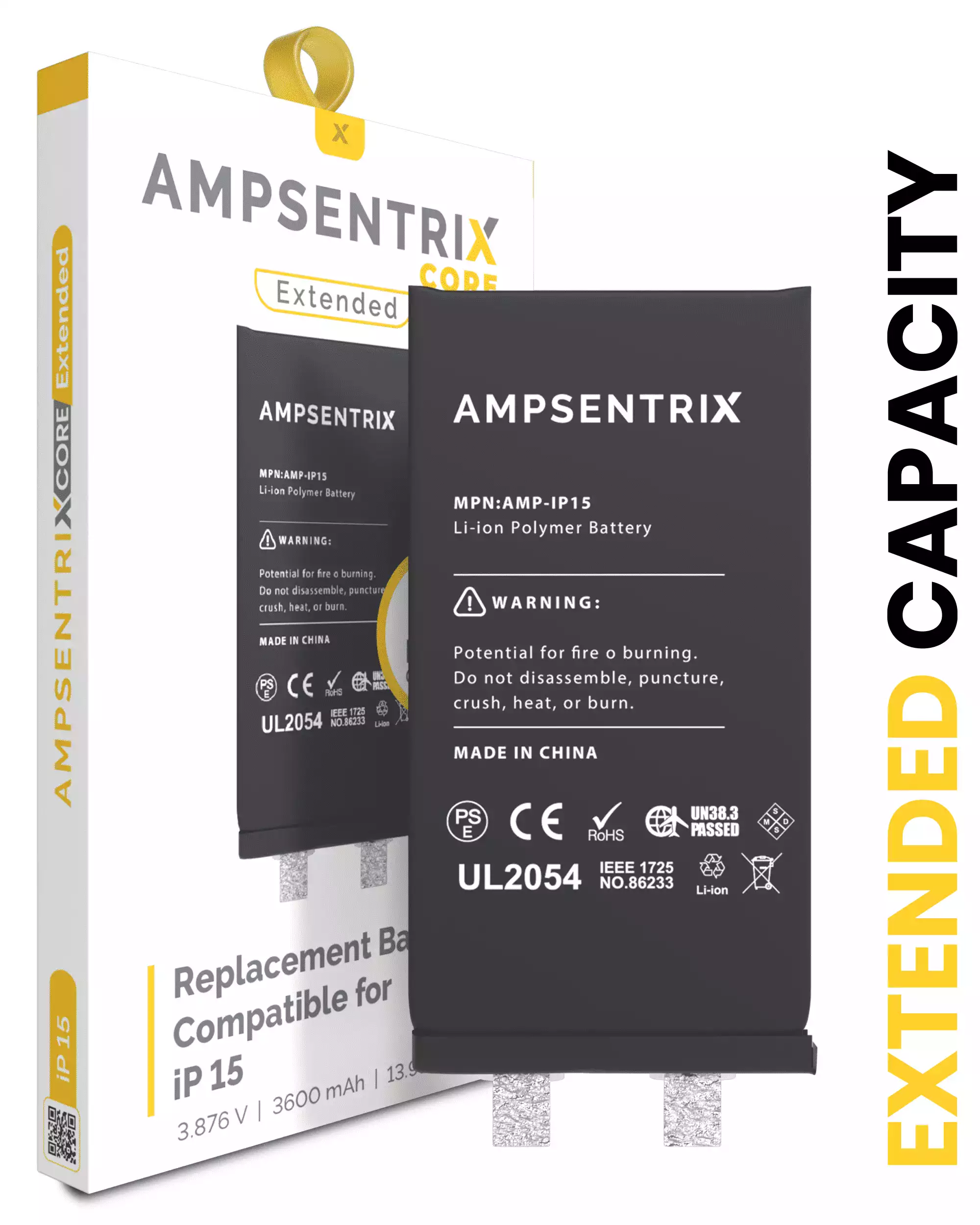 Replacement Battery Compatible For iPhone 15 (Spot Welding Required) (AmpSentrix Core Extended)