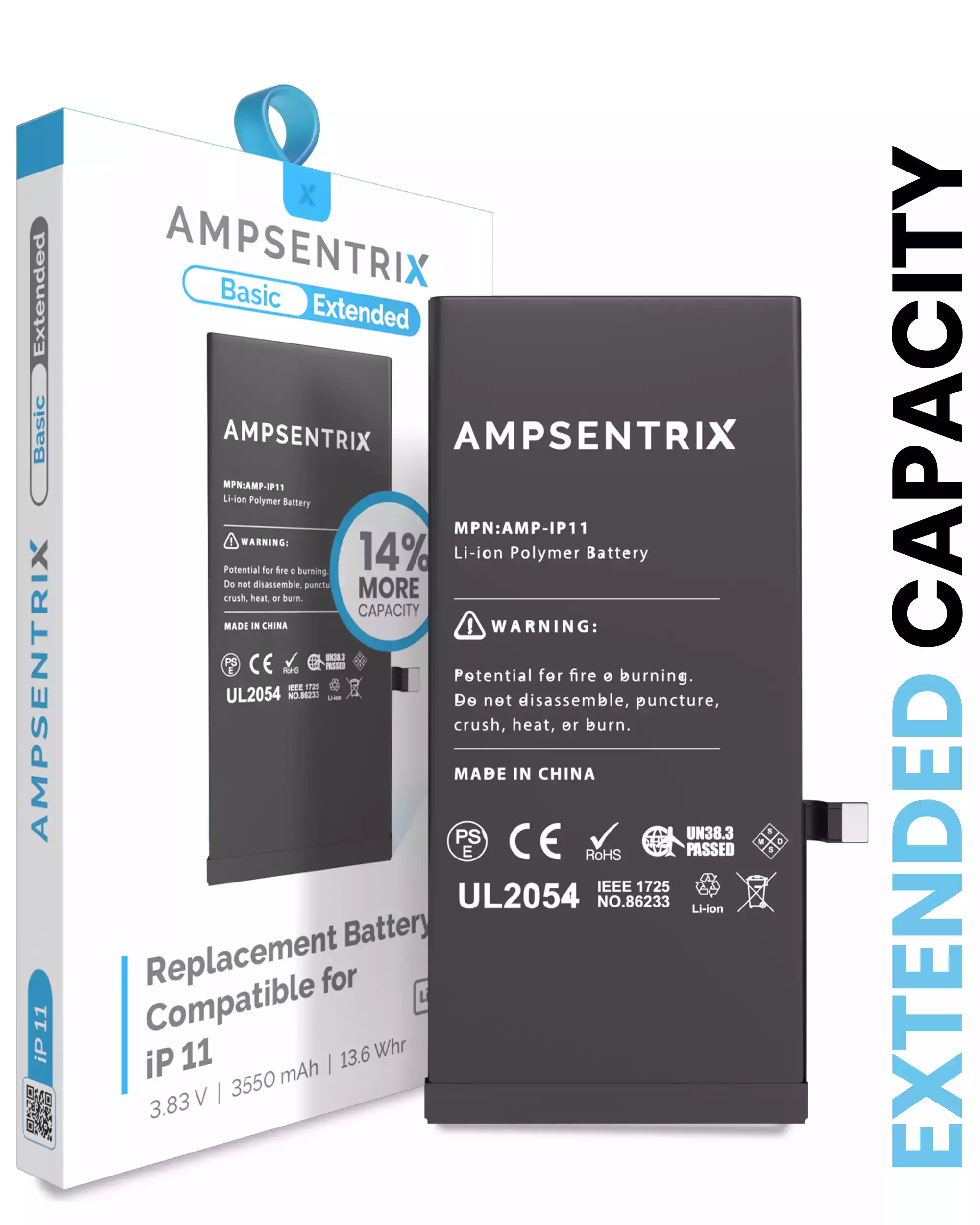 Replacement Battery Compatible For iPhone 11 (AmpSentrix Basic Extended)