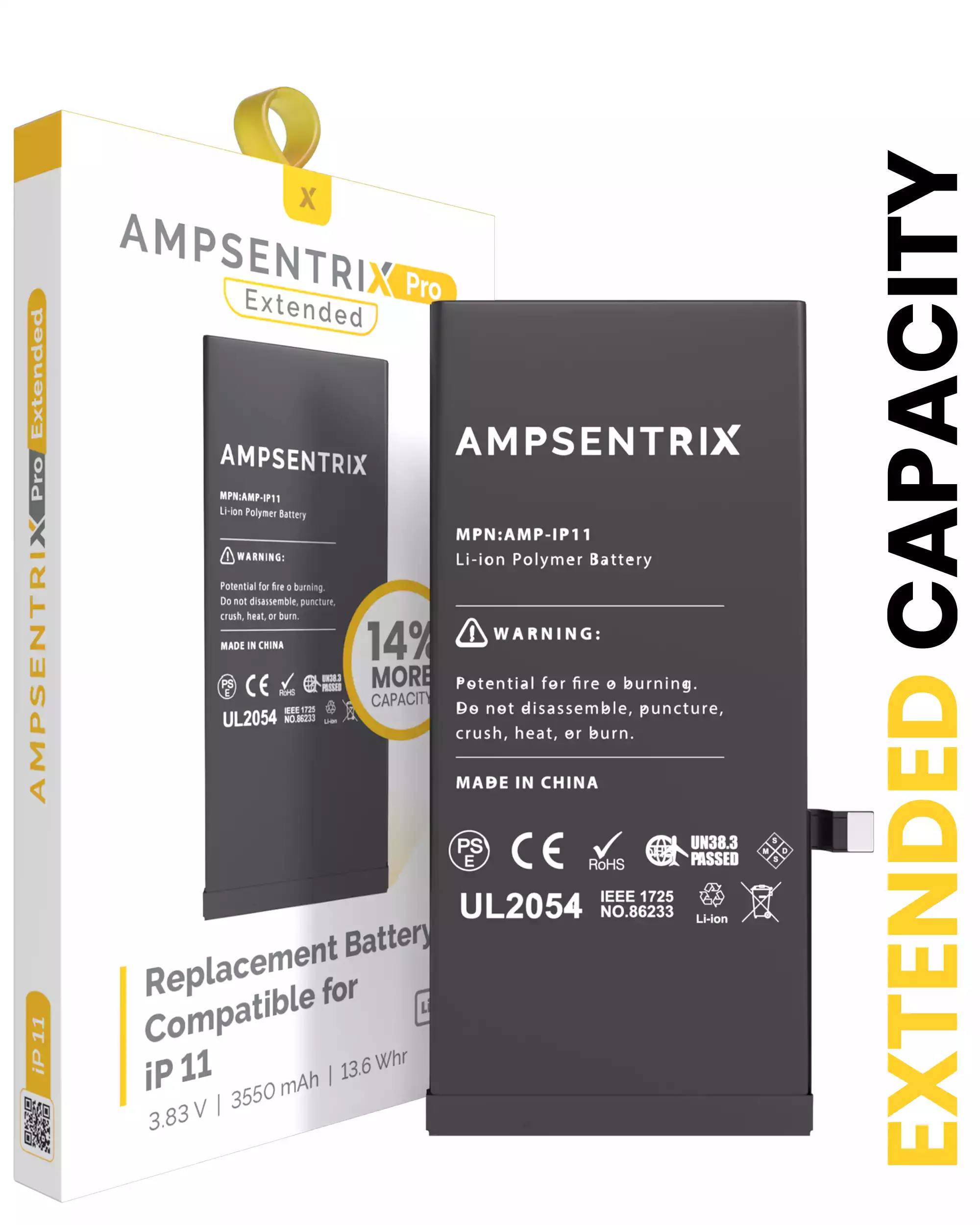 Replacement Battery Compatible For iPhone 11 (AmpSentrix Pro Extended)