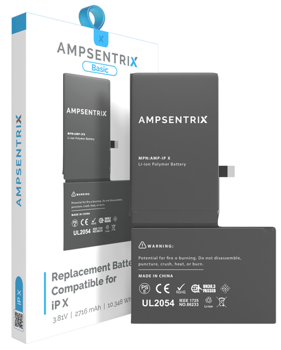 Replacement Battery Compatible For iPhone X (AmpSentrix Basic)