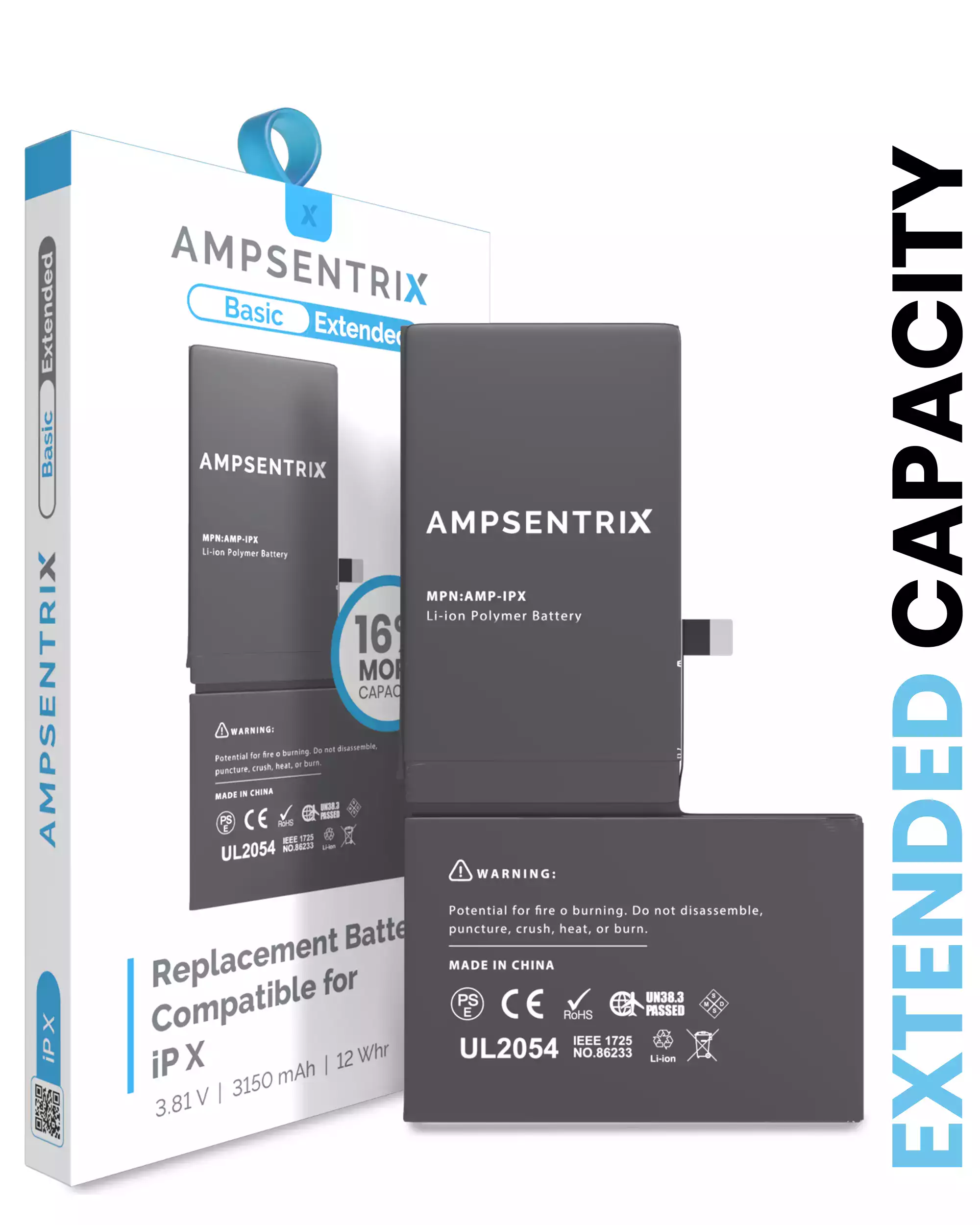 Replacement Battery Compatible For iPhone X (AmpSentrix Basic Extended)