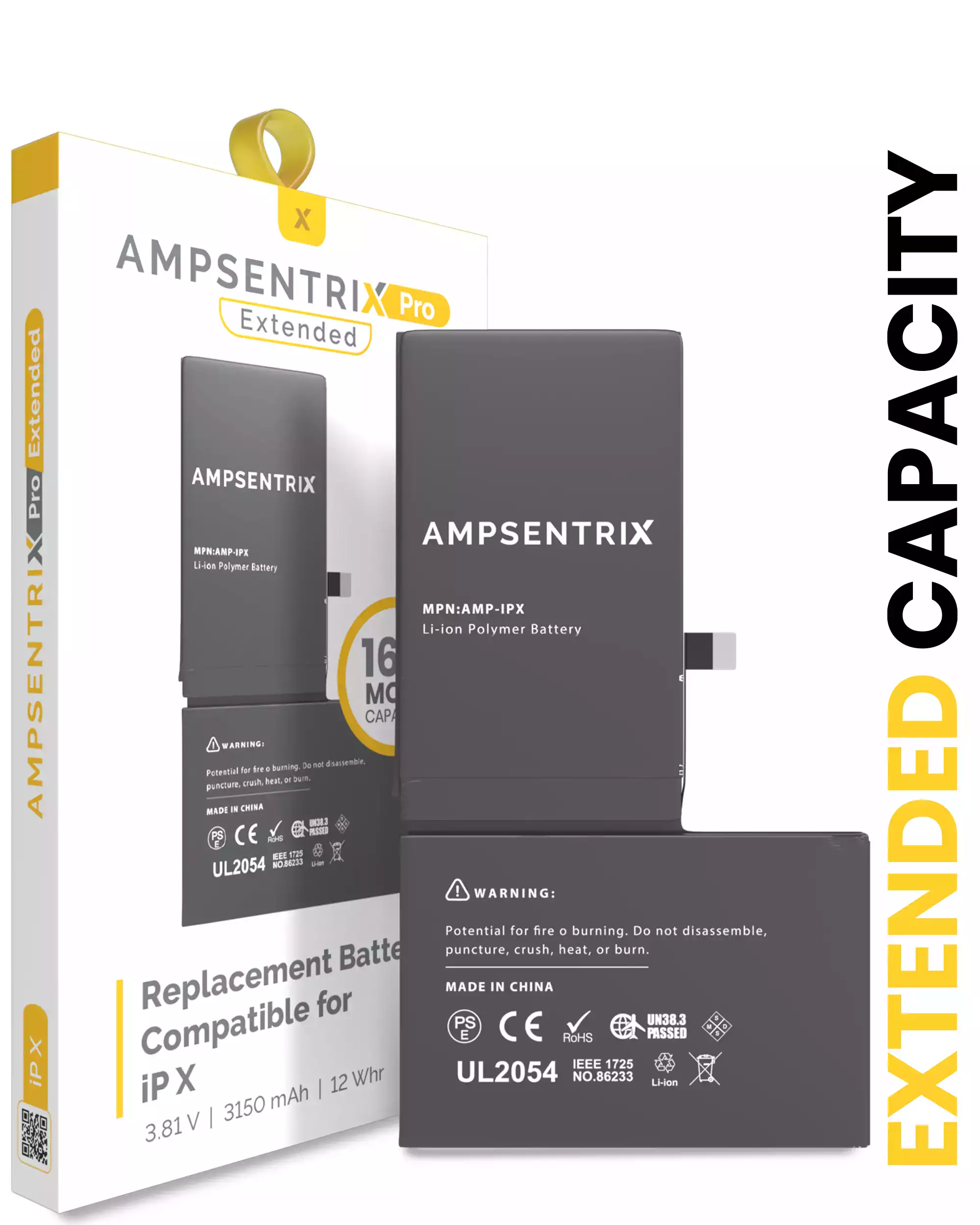 Replacement Battery Compatible For iPhone X (AmpSentrix Pro Extended)