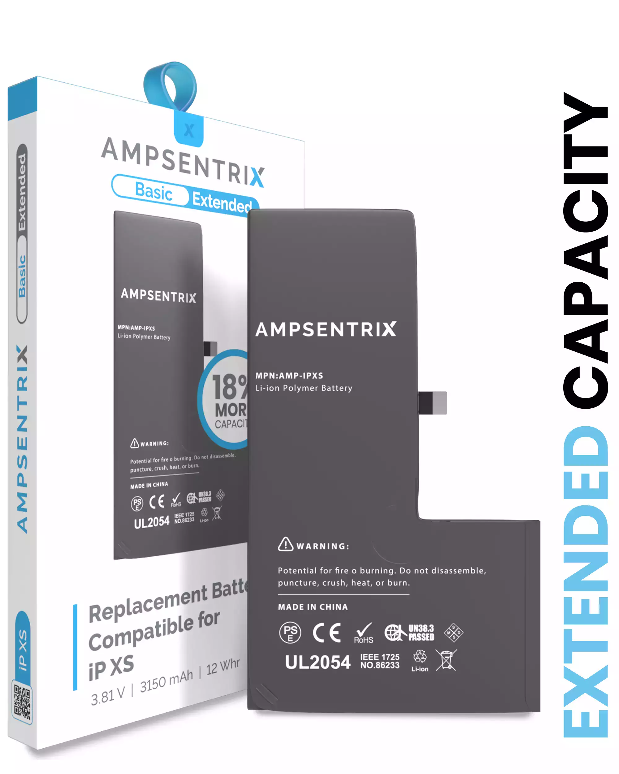 Replacement Battery Compatible For iPhone XS (AmpSentrix Basic Extended)