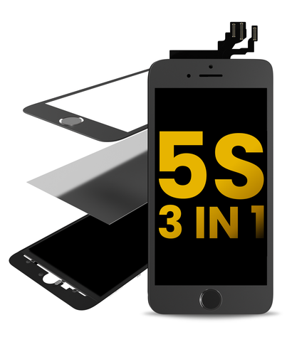 3 in 1 (Front Glass + Frame + OCA Pre-Installed) Compatible For iPhone 5S (2 Pack) (Black)