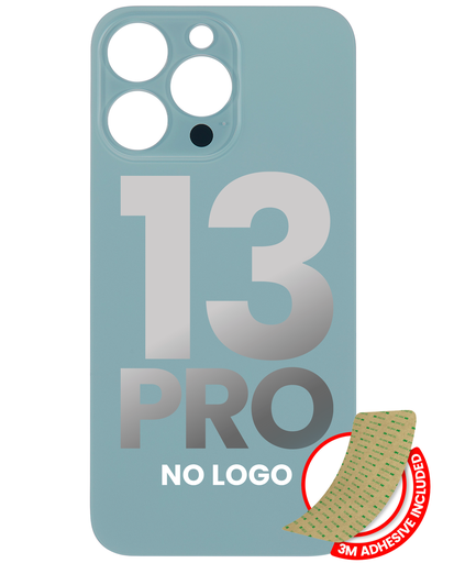 Back Glass With 3M Adhesive Compatible For iPhone 13 Pro (No Logo / Large Camera Hole) (Sierra Blue)