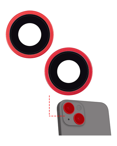 Back Camera Lens With Bracket &amp; Bezel Compatible For iPhone 14 / 14 Plus (2 Piece Set) (Aftermarket Plus) (Red)