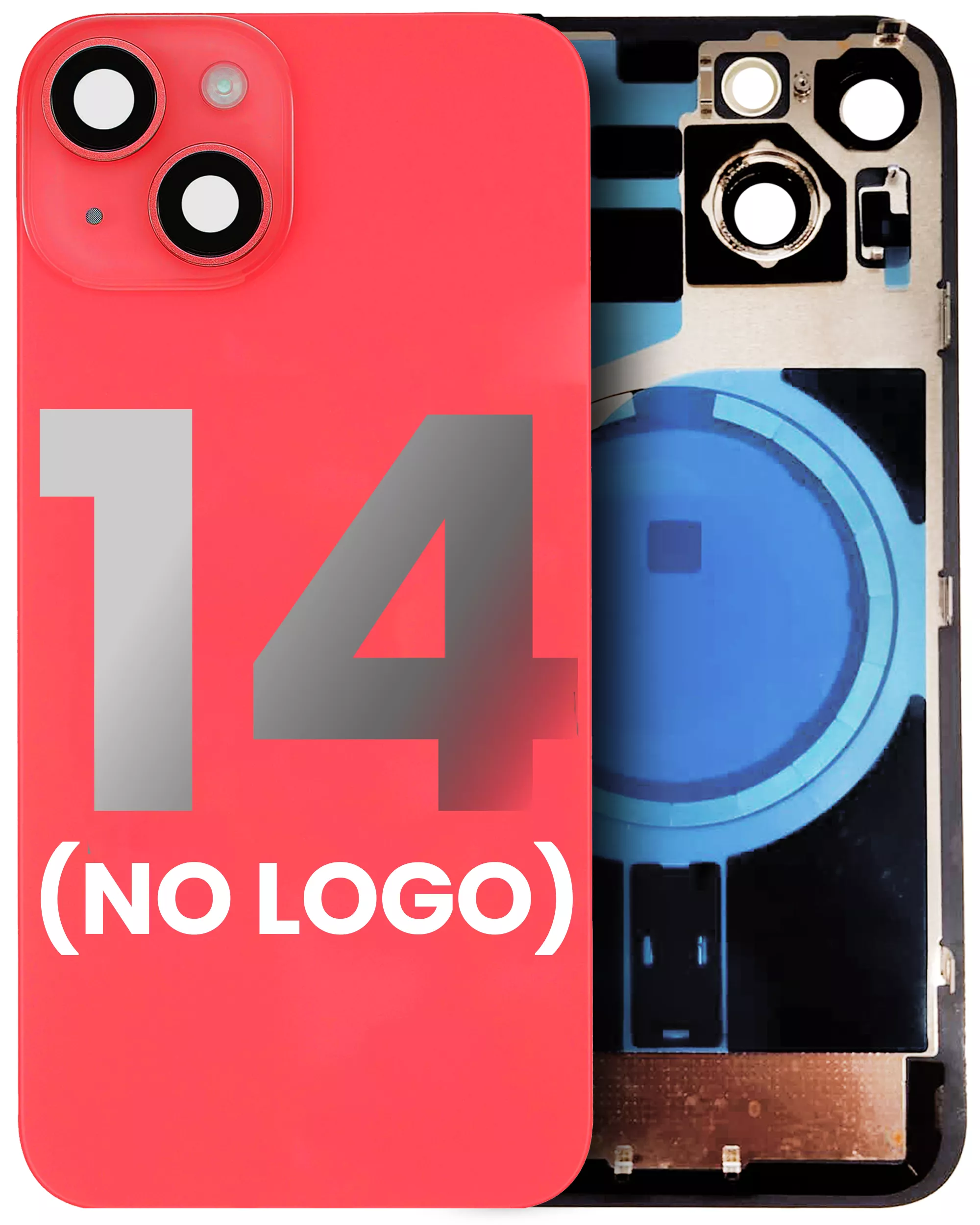 Back Glass With Steel Plate With MagSafe Magnet Pre-Installed Compatible For iPhone 14 (Red) (No Logo)