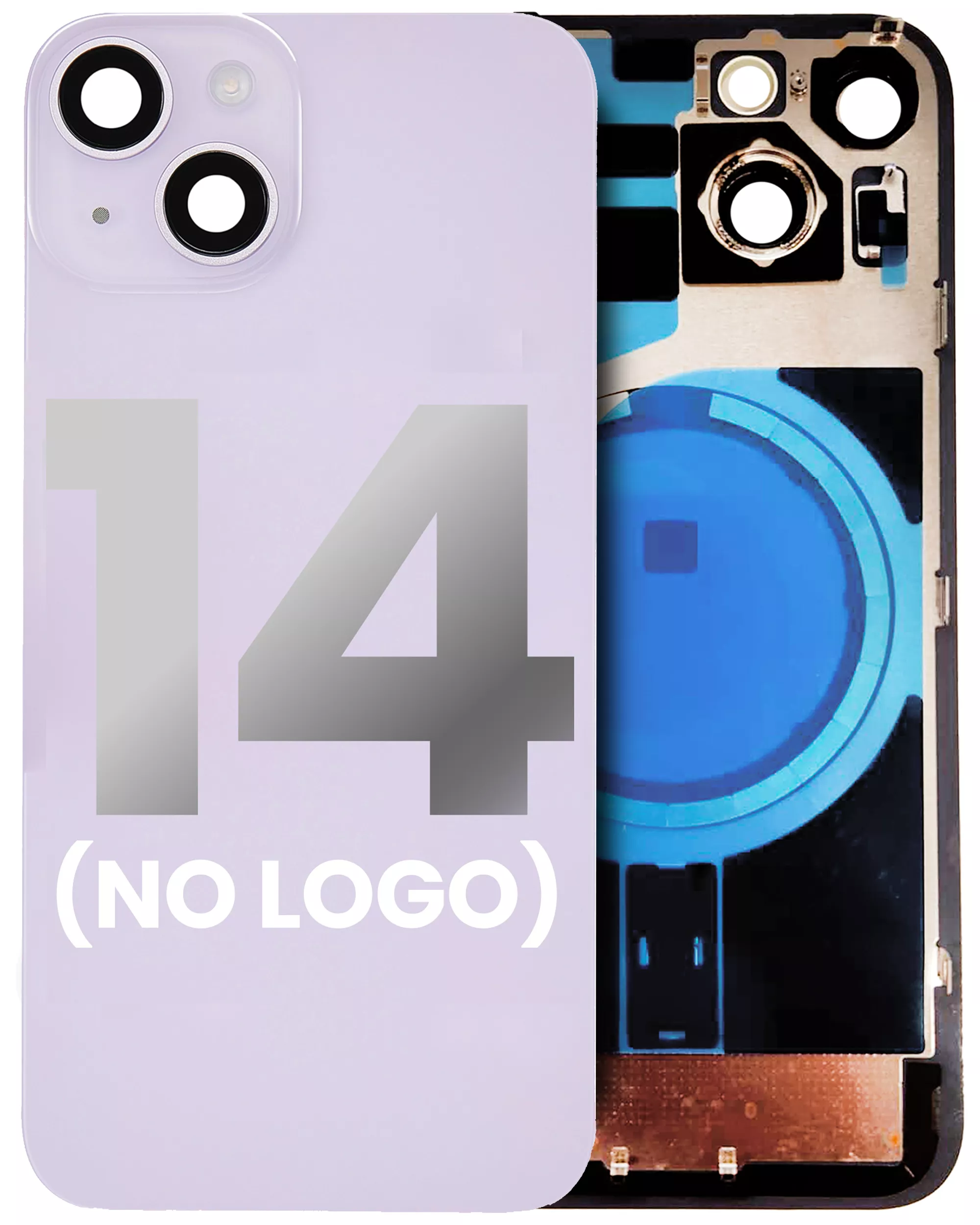 Back Glass With Steel Plate With MagSafe Magnet Pre-Installed Compatible For iPhone 14 (Purple) (No Logo)