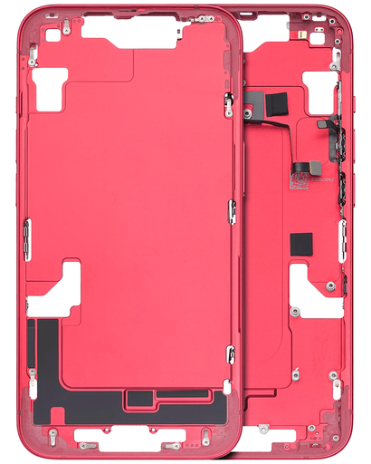 Mid-Frame Housing With Power And Volume Button Compatible For iPhone 14 (US Version) (Used OEM Pull: Grade C) (Red)
