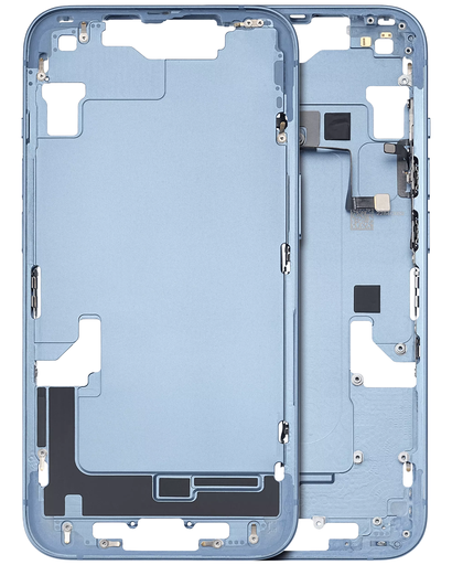 Mid-Frame Housing With Power And Volume Button Compatible For iPhone 14 (Used OEM Pull: Grade C) (US Version) (Blue)