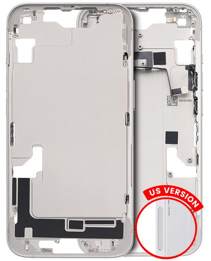 Mid-Frame Housing With Power And Volume Button Compatible For iPhone 14 (US Version) (Used OEM Pull: Grade B) (Starlight)