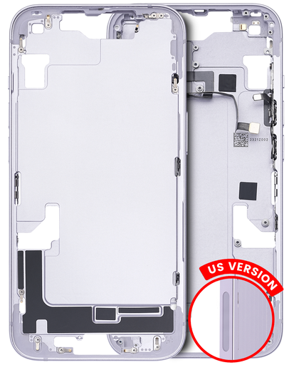 Mid-Frame Housing With Power And Volume Button Compatible For iPhone 14 (US Version) (Used OEM Pull: Grade B) (Purple)