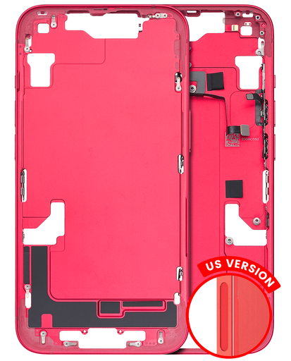 Mid-Frame Housing With Power And Volume Button Compatible For iPhone 14 (US Version) (Used OEM Pull: Grade B) (Red)