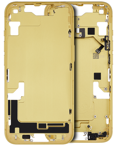 Mid-Frame Housing With Power And Volume Button Compatible For iPhone 14 (Used OEM Pull: Grade B) (Yellow)