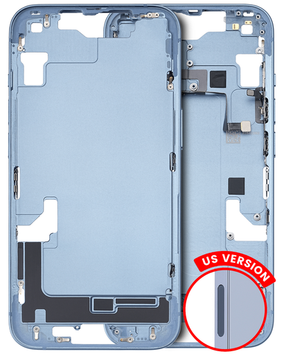 Mid-Frame Housing With Power And Volume Button Compatible For iPhone 14 (US Version) (Used OEM Pull: Grade B) (Blue)
