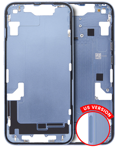 Mid-Frame Housing With Power And Volume Button Compatible For iPhone 14 (US Version) (Used OEM Pull: Grade A) (Blue)