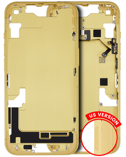 Mid-Frame Housing With Power And Volume Button Compatible For iPhone 14 (US Version) (Used OEM Pull: Grade A) (Yellow)