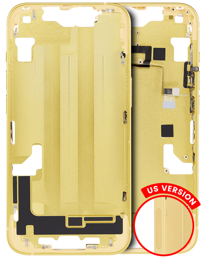 Mid-Frame Housing With Power And Volume Button Compatible For iPhone 14 (US Version) (Aftermarket Plus) (Yellow)
