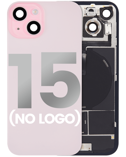 Back Glass With Steel Plate With Wireless NFC Charging MagSafe Magnet &amp; Flashlight Flex Compatible For iPhone 15 (No Logo) (Pink)