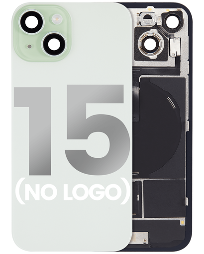 Back Glass With Steel Plate With Wireless NFC Charging MagSafe Magnet &amp; Flashlight Flex Compatible For iPhone 15 (No Logo) (Green)