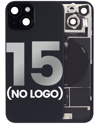 Back Glass With Steel Plate With Wireless NFC Charging MagSafe Magnet &amp; Flashlight Flex Compatible For iPhone 15 (No Logo) (Black)