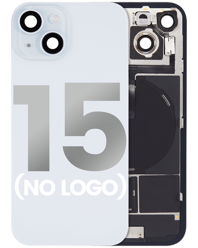 Back Glass With Steel Plate With Wireless NFC Charging MagSafe Magnet &amp; Flashlight Flex Compatible For iPhone 15 (No Logo) (Blue)