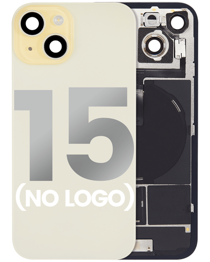Back Glass With Steel Plate With Wireless NFC Charging MagSafe Magnet &amp; Flashlight Flex Compatible For iPhone 15 (No Logo) (Yellow)