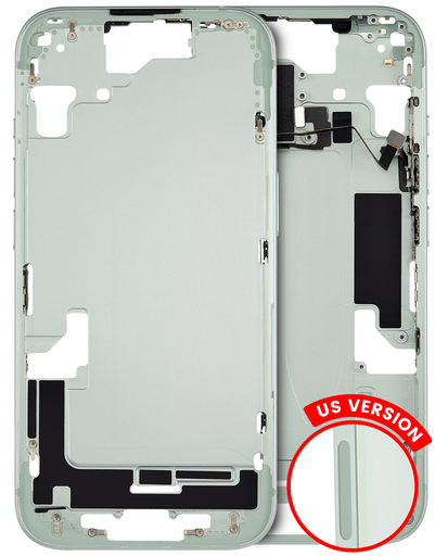 Mid-Frame Housing With Power And Volume Button Compatible For iPhone 15 (US Version) (Used OEM Pull: Grade A) (Green)