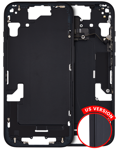 Mid-Frame Housing With Power And Volume Button Compatible For iPhone 15 (US Version) (Used OEM Pull: Grade A) (Black)