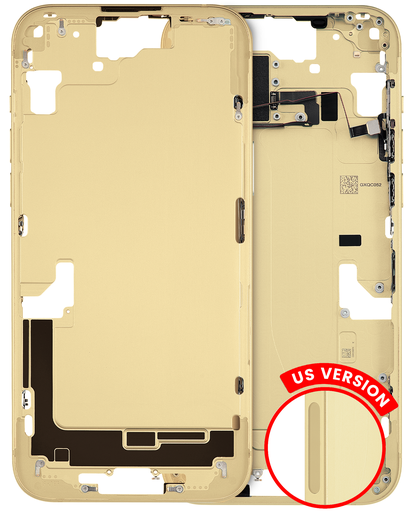 Mid-Frame Housing With Power And Volume Button Compatible For iPhone 15 (US Version) (Used OEM Pull: Grade A) (Yellow)