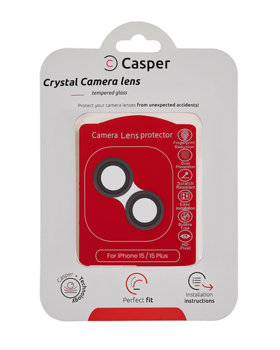 Casper Camera Lens Protector Compatible For iPhone 15 / 15 Plus (Black) (Clear)