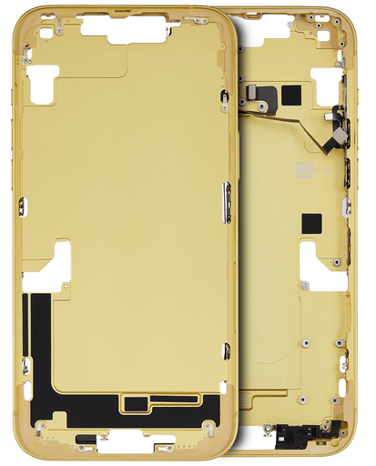 Mid-Frame Housing With Power And Volume Button Compatible For iPhone 14 Plus (Used OEM Pull: Grade C) (Yellow)