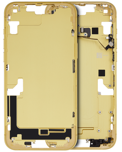 Mid-Frame Housing With Power And Volume Button Compatible For iPhone 14 Plus (US Version) (Used OEM Pull: Grade B) (Yellow)