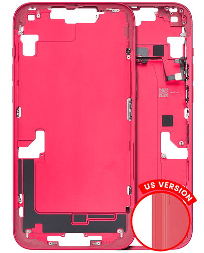 Mid-Frame Housing With Power And Volume Button Compatible For iPhone 14 Plus (US Version) (Used OEM Pull: Grade A) (Red)