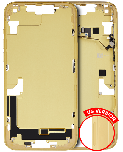 Mid-Frame Housing With Power And Volume Button Compatible For iPhone 14 Plus (US Version) (Used OEM Pull: Grade A) (Yellow)
