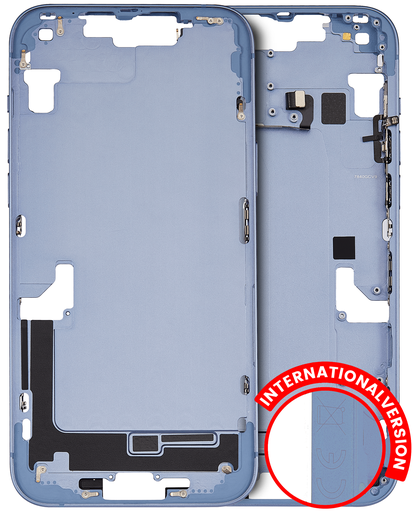 Mid-Frame Housing With Power And Volume Button Compatible For iPhone 14 Plus (International Version) (Used OEM Pull: Grade A) (Blue)