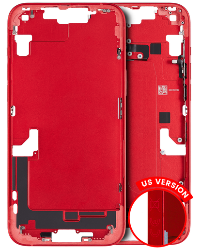 Mid-Frame Housing With Power And Volume Button Compatible For iPhone 14 Plus (International Version) (Used OEM Pull: Grade A) (Red)